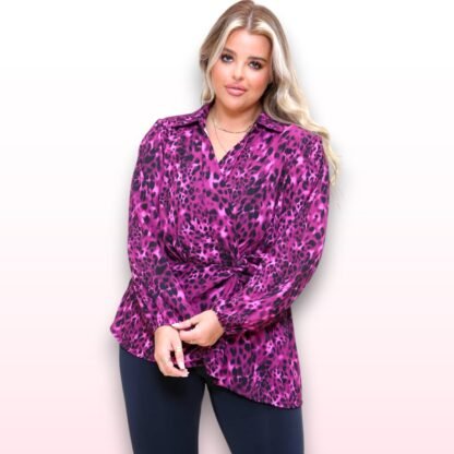 Animal Print Wrap Blouse - One Size