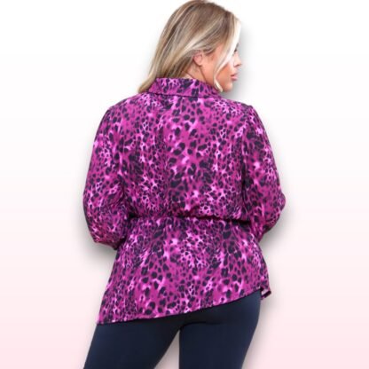 Animal Print Wrap Blouse - One Size - Image 2
