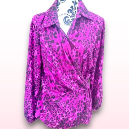 Animal Print Wrap Blouse - One Size - Image 3