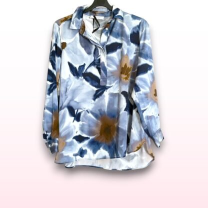 Blue Floral Satin Feel Blouse – Size 10 - Image 2