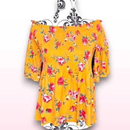 Floral Mustard Off Shoulder Top - Varous Sizes