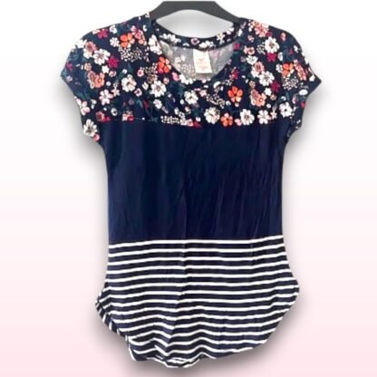 Floral Stripe Contrast Top - Size XS