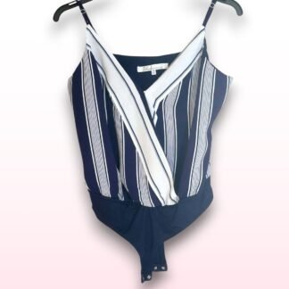 Navy & White Striped Crossover Bodysuit – Size M