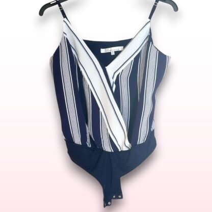 Navy & White Striped Crossover Bodysuit – Size M