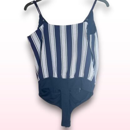 Navy & White Striped Crossover Bodysuit – Size M - Image 2