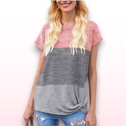Pink Grey Colour Block T-Shirt - Size M