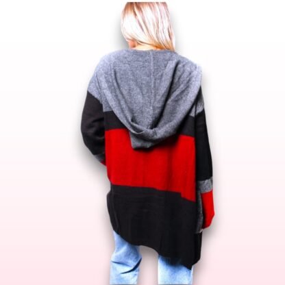 Striped Hooded Long Sleeve Knitted Cardigan - Size L - Image 2