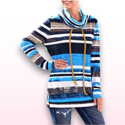 Striped Roll Neck Long Hoodie - Size M