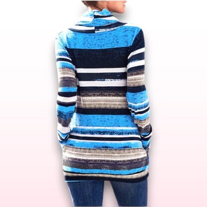Striped Roll Neck Long Hoodie - Size M - Image 2