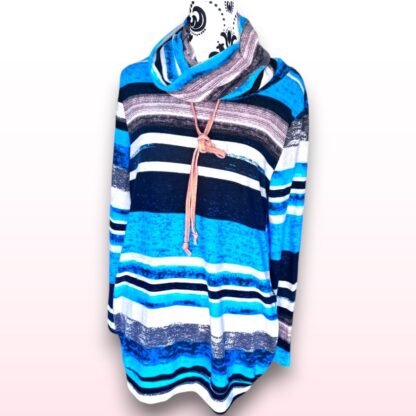 Striped Roll Neck Long Hoodie - Size M - Image 5