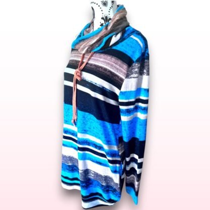 Striped Roll Neck Long Hoodie - Size M - Image 3