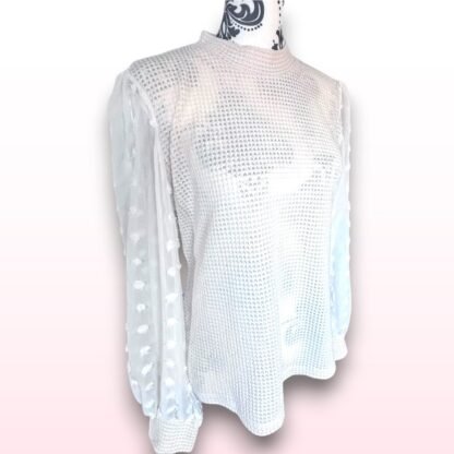 Long Sleeve Waffle Top in Beige - UK 16 - Image 2