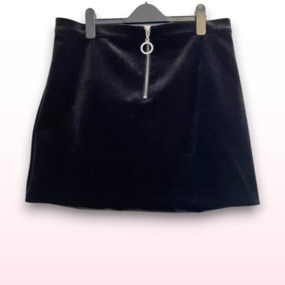 Velour Mini Skirt with Decorative Zip - UK 12
