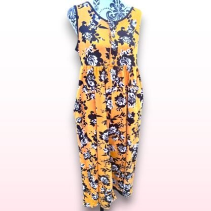 Yellow Floral Jumpsuit with Pockets - Size M