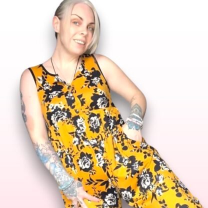 Yellow Floral Jumpsuit with Pockets - Size M - Image 3