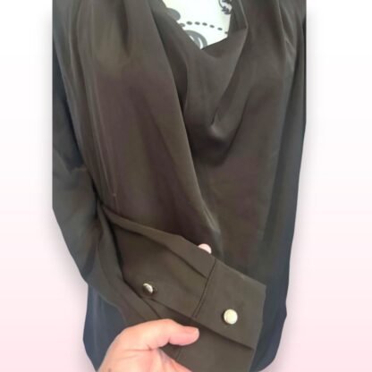 Black Drape Front Blouse - UK 12 - Image 3