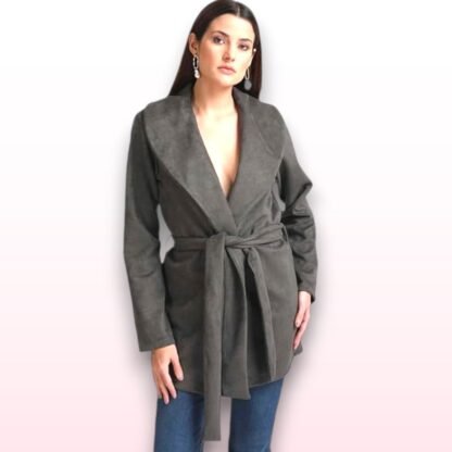 Wool Belted Grey Coat - Size M
