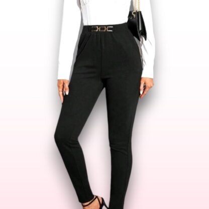 Black Trousers with Gold Chain Effect - Size M