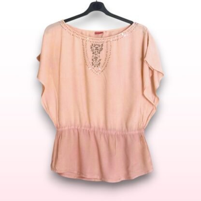 Embroidered Two-Tone Peplum Top – UK 12