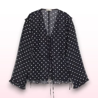 Mesh Sheer Polka Dot Wrap Blouse - Size M