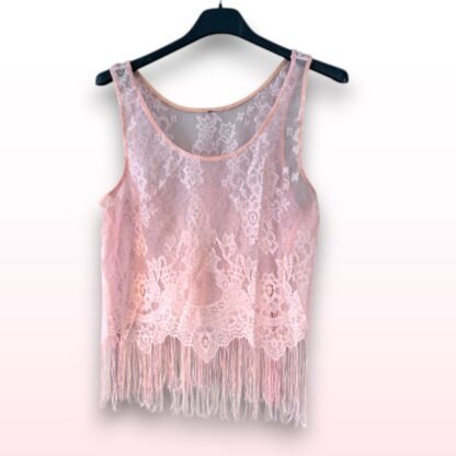 Pink Lace Fringe Vest Top - Size XS