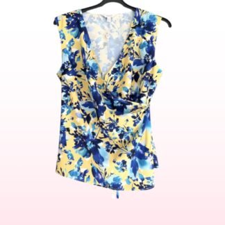 Sleeveless Floral Crossover Blouse – Size 16