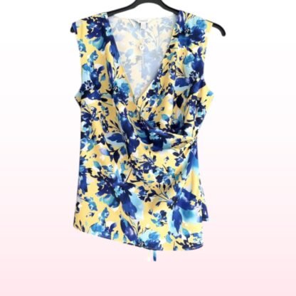 Sleeveless Floral Crossover Blouse – Size 16