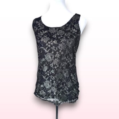 Black & Gold Floral Lace Sleeveless Top – UK 10