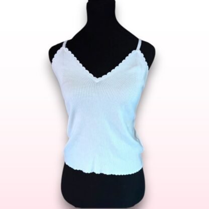 White Ribbed Knitted Vest Top – Size L (H&M)