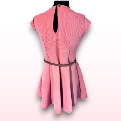 Ribbed Coral Belted Skater Dress - UK 12 - Image 2