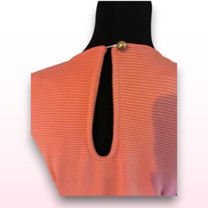 Ribbed Coral Belted Skater Dress - UK 12 - Image 3