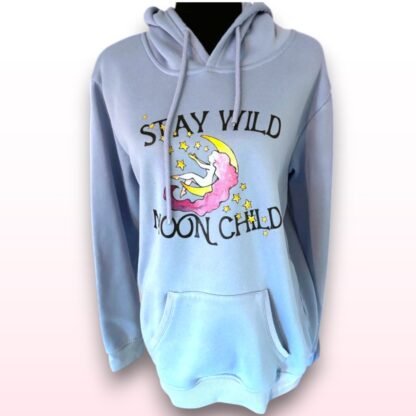 'Stay Wild Moon Child' Baby Blue Hoodie – Size M - Image 2