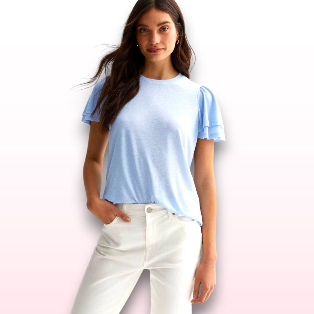Baby Blue Ruffle Sleeve T-Shirt – Size 12