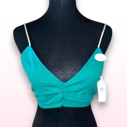 Green Ribbed Crop Top - Size L