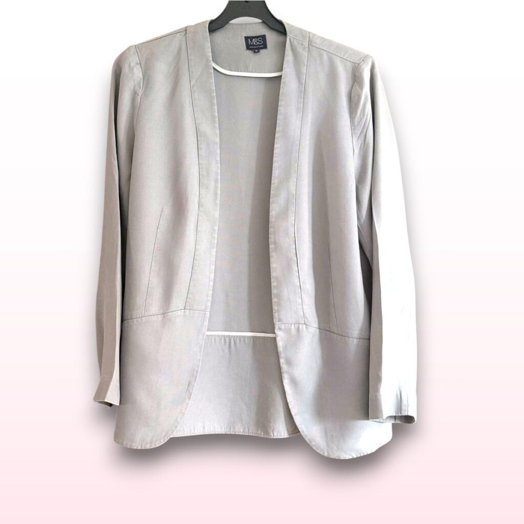 Grey Collarless Open Front Blazer – Size 16
