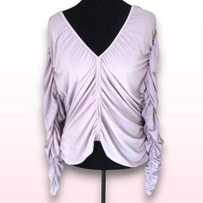 Lilac Ruched Long Sleeve V-Neck Top – Size XL