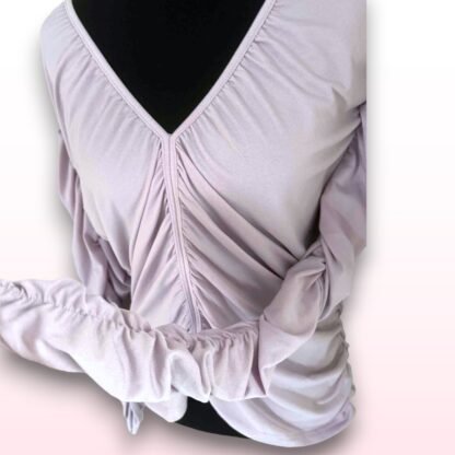 Lilac Ruched Long Sleeve V-Neck Top – Size XL - Image 3