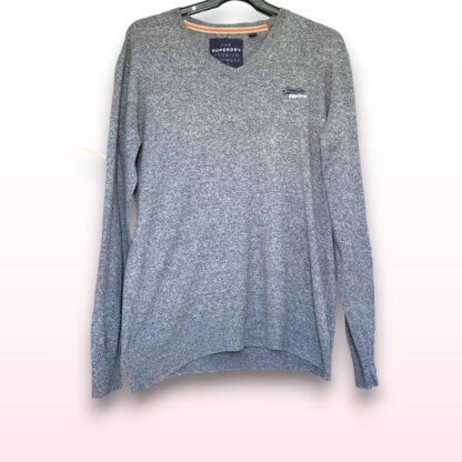 Mens Grey V-Neck Jumper – Size Large - Image 2