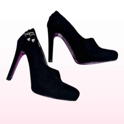 Black Suede High Heels with Pink Sole – Size 6 - Image 2