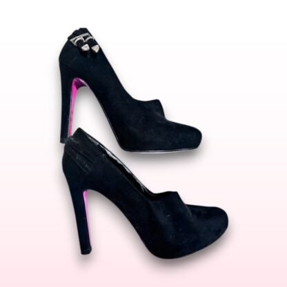 Black Suede High Heels with Pink Sole – Size 6