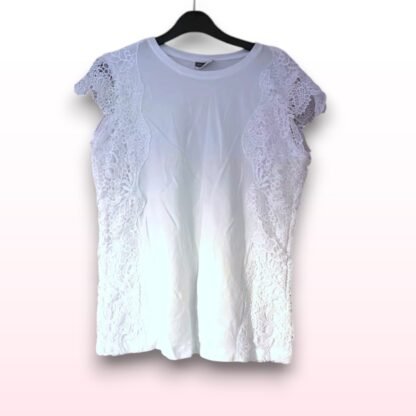 White Beloved T-Shirt with Lace - Size M