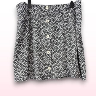 Black & White Ditsy Floral Button-Front Mini Skirt – Size 22