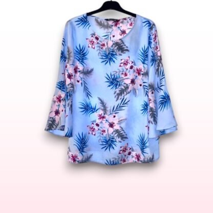 Floral Print 3/4 Length Frill Sleeve Top - UK 16 - Image 3