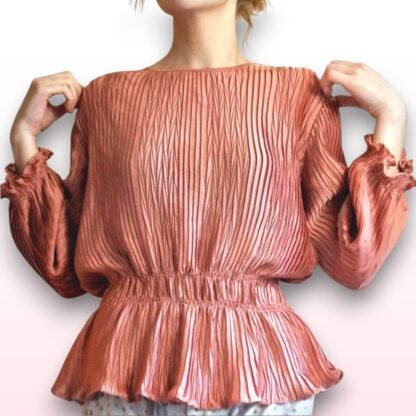 Rose Gold Ruffle Peplum Blouse - UK 20