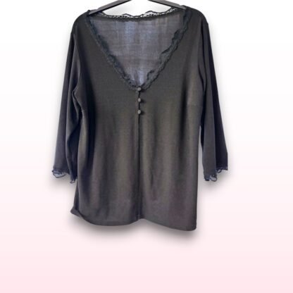 V-Neck Black Open Front Top - UK 20