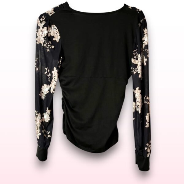 Black Floral Long Sleeve Top - Size M - Image 2