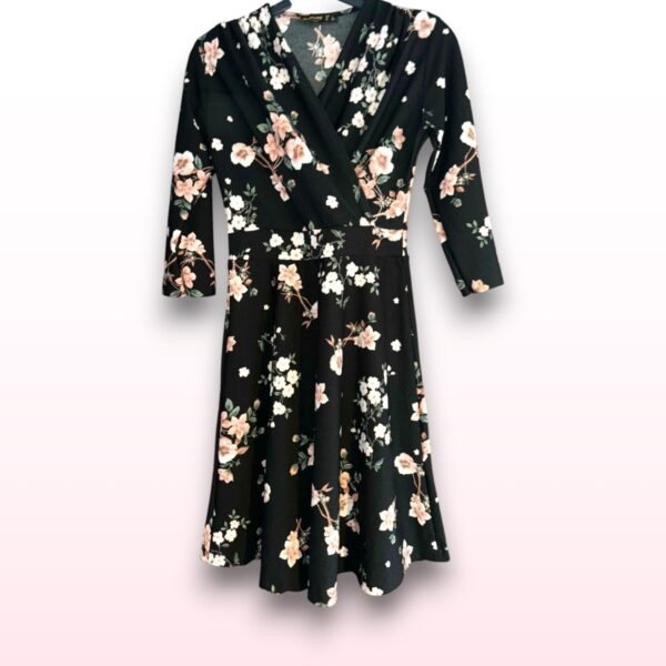 Black Floral Skater Dress - Size M