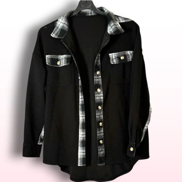 Black and Check Shirt Jacket Shacket - Size M - Image 3