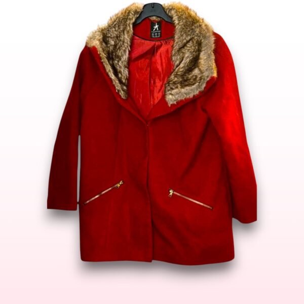 Fur Collar Red Parka Coat - UK 12 - Image 2
