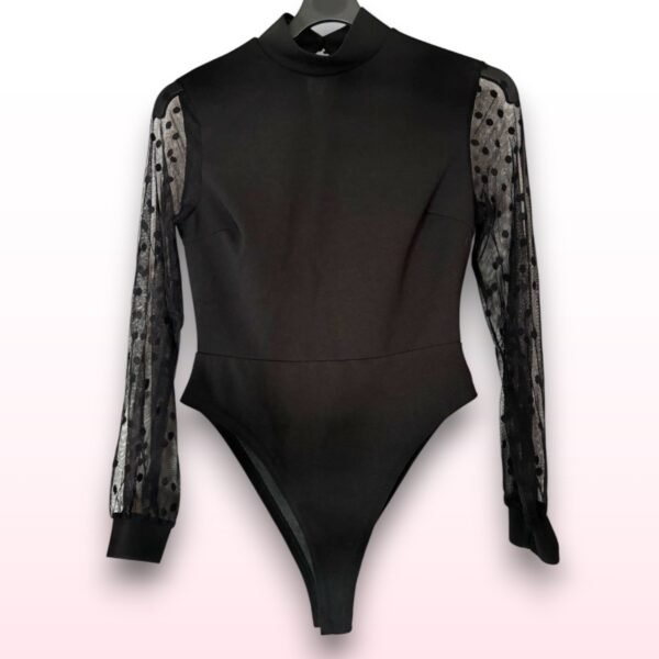Polka Dot Mesh Sleeve High Neck Bodysuit - UK 10 - Image 2